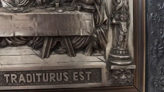 The Last Supper, Silvered Metal Relief Plaque, Framed - detail