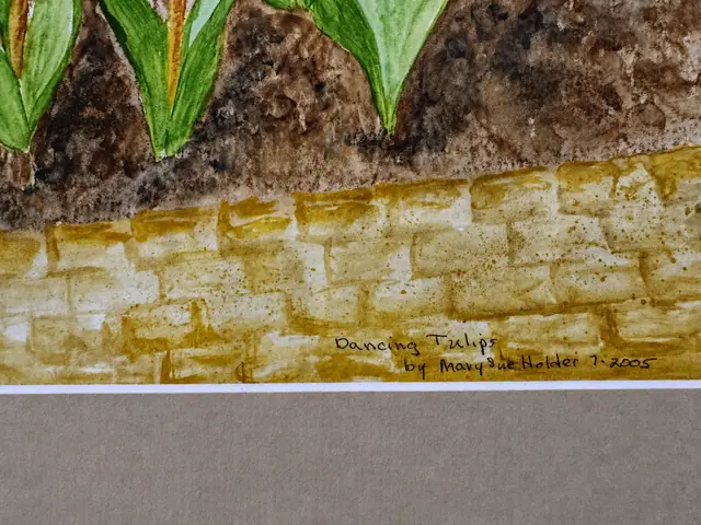 'Dancing Tulips' Embossed Watercolour, Signed and Dated 2005, Grey Frame - signature