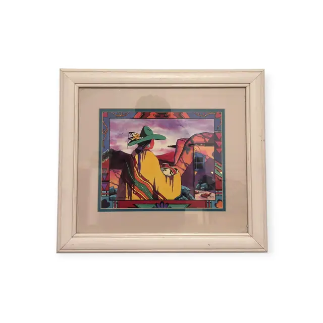 Southwest Figure in Green Hat, Framed Print, Signed, Framed - full view