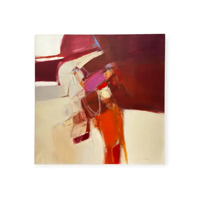 Large Crimson and Orange Abstract Canvas, Signed, Unframed - full view