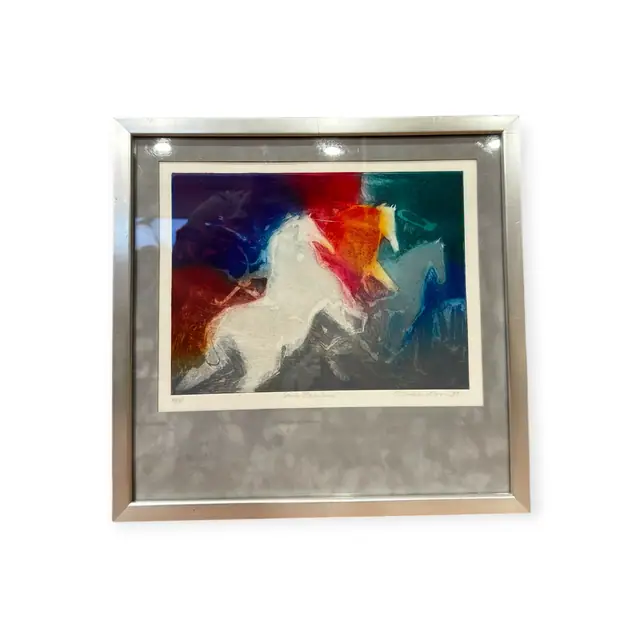 'Sing Praises' Signed Print of Rearing Horses, Richardson, Numbered Edition, Framed, 1997 - full view