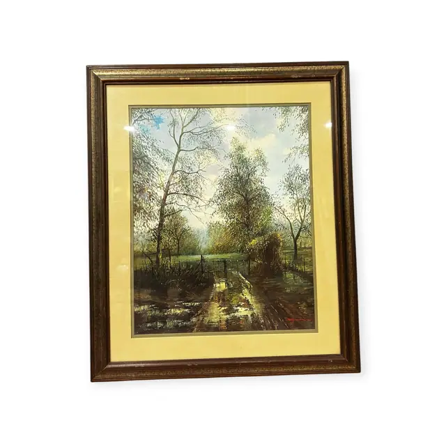 Wet Country Lane with Bare Trees, Signed, Framed - full view