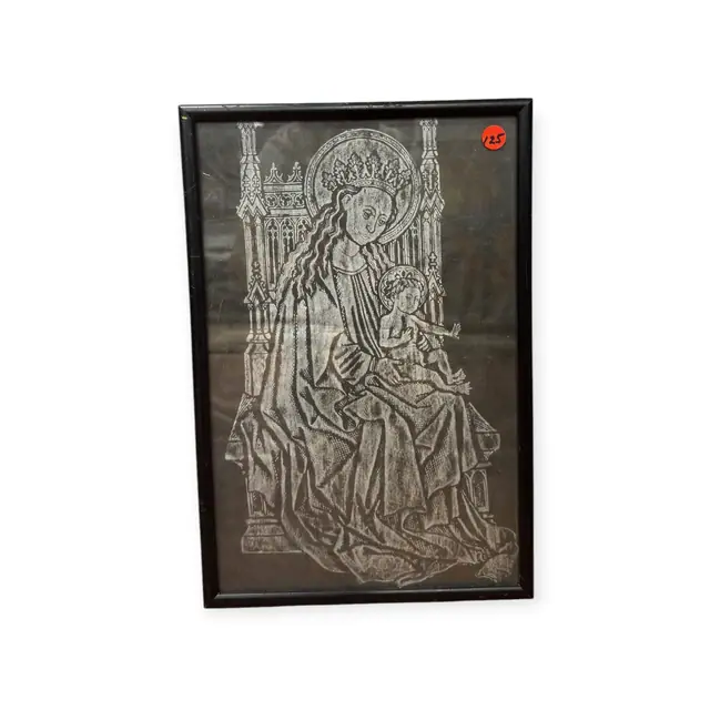 Gothic Brass Rubbing of Madonna and Child, Framed - full view