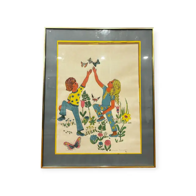 Marsha Newfield 'Catching Butterflies' Lithograph, Numbered Edition, Framed - full view