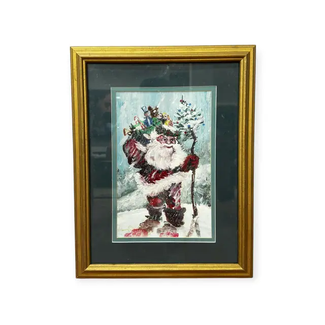 Father Christmas with Toys and Tree, Signed, Framed - full view