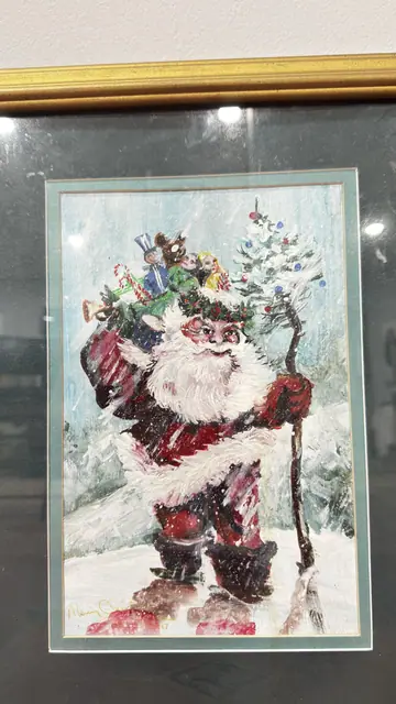 Father Christmas with Toys and Tree, Signed, Framed - signature