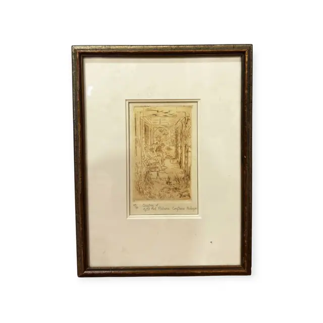 Signed Drypoint Christmas at Estill Fork Alabama, Constance Huddleston Anderson, Numbered Edition, Framed - full view