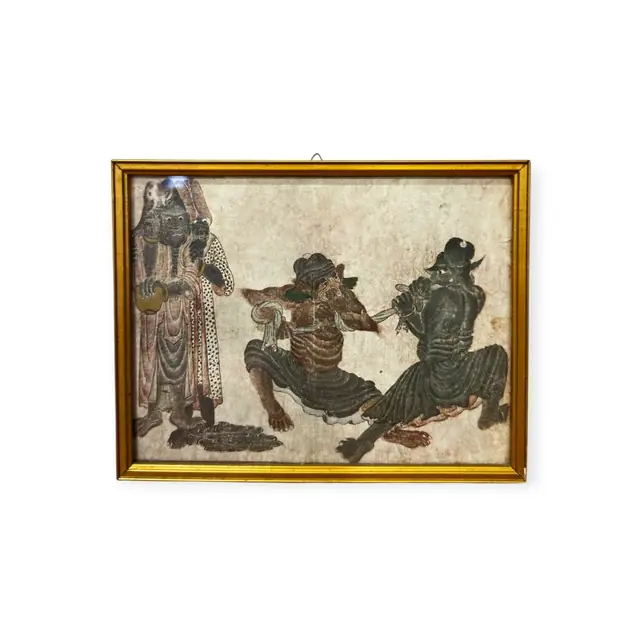 East Asian Painting of Guardian Demon Figures, Framed - full view