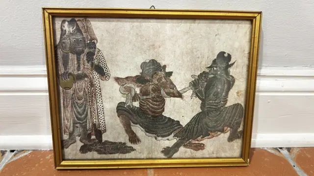 East Asian Painting of Guardian Demon Figures, Framed - detail
