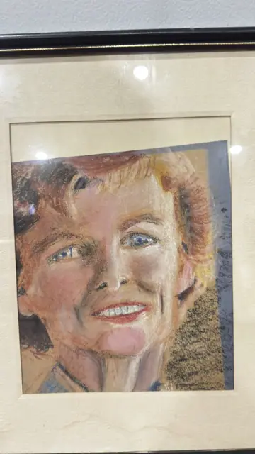 Pastel Portrait of a Smiling Auburn-Haired Woman, Framed - detail