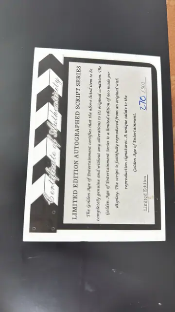 GoodFellas Limited Edition Autographed Script Display, Numbered Edition, Unframed - certificate