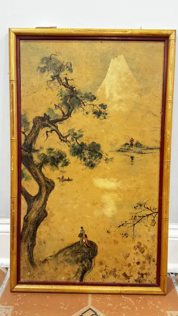 Japanese Gold Ground Painting of Mount Fuji, Signed, Framed - detail