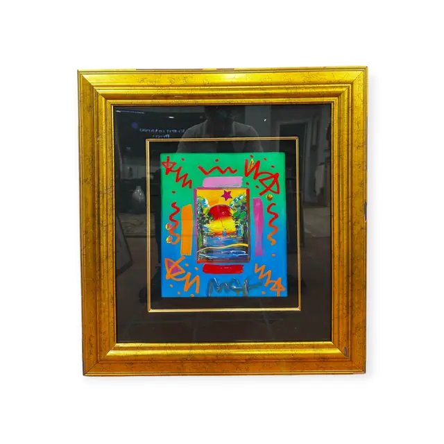 Peter Max Better World Collage, Painted Mixed Media, MAX, PETER, Signed, Framed, 2002 - full view