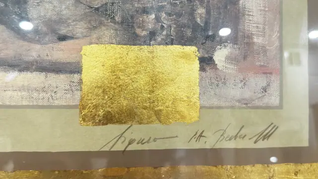 Girl With White Horse, Gold Leaf Artwork, Signed, Framed - signature