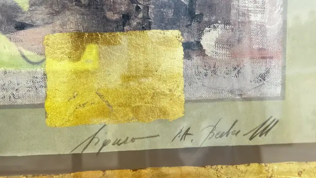 Girl With White Horse, Gold Leaf Artwork, Signed, Framed - signature