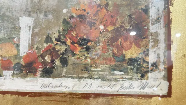 Large Fresco-Style Panel With Gold Leaf, Signed, Framed - signature