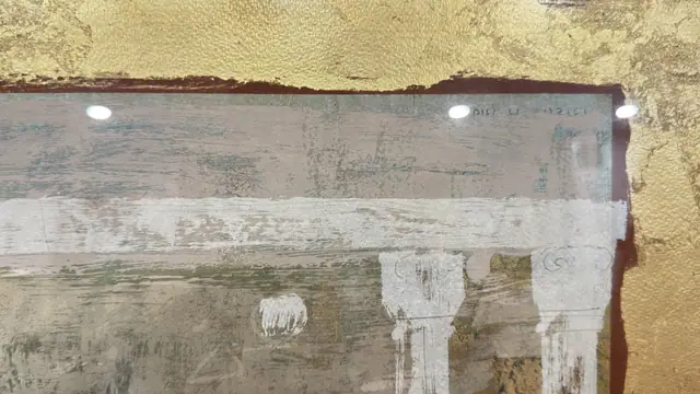 Large Fresco-Style Panel With Gold Leaf, Signed, Framed - detail