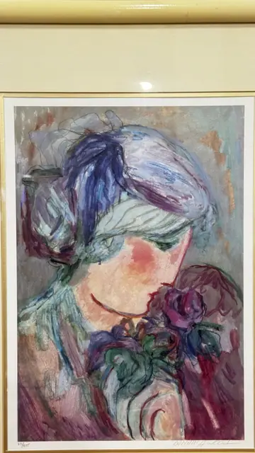 Barbara A. Wood Signed Print, Woman With Roses, Numbered Edition, Framed - detail