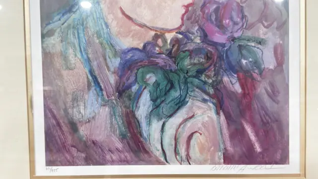 Barbara A. Wood Signed Print, Woman With Roses, Numbered Edition, Framed - detail