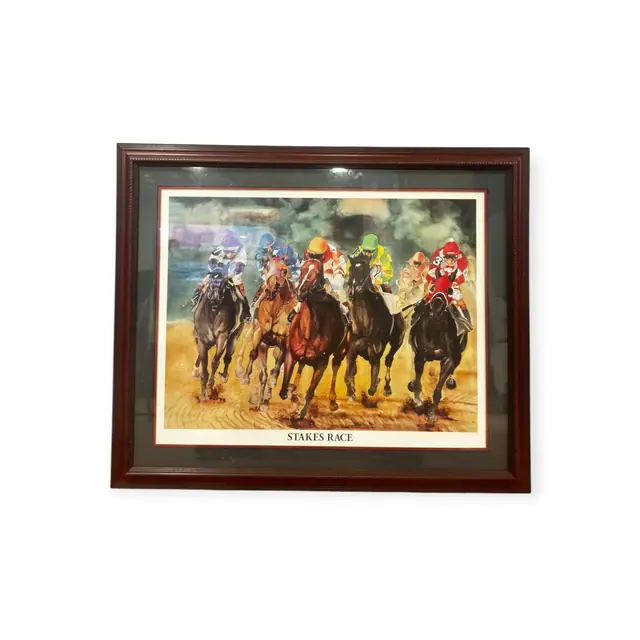 Stakes Race, Watercolour-Style Horse Racing Print, Signed, Framed - full view