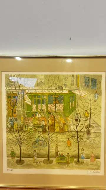 Naive Paris Street Scene, Signed Colour Lithograph, Numbered Edition, Framed - detail
