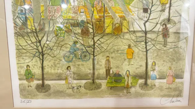 Naive Paris Street Scene, Signed Colour Lithograph, Numbered Edition, Framed - detail