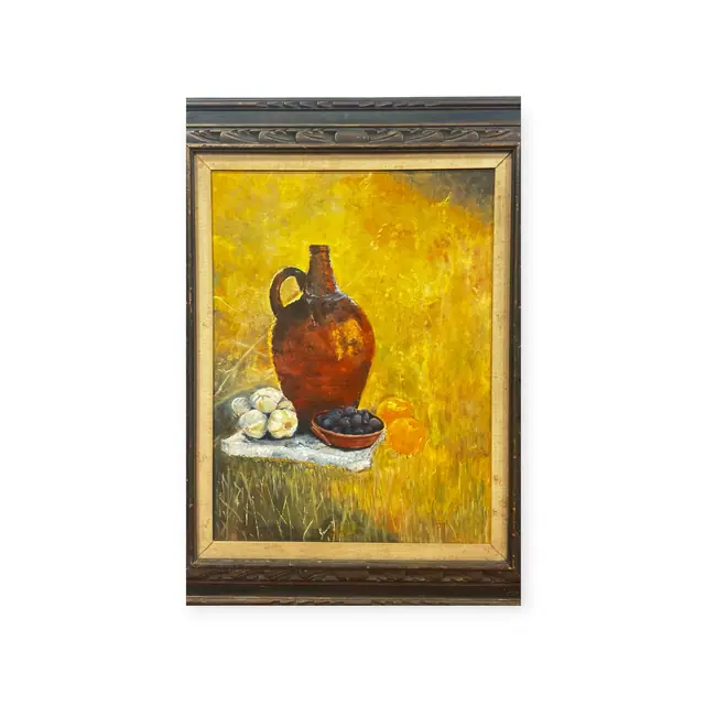 Still Life With Stoneware Jug and Fruit, Segal, Signed, Framed - full view
