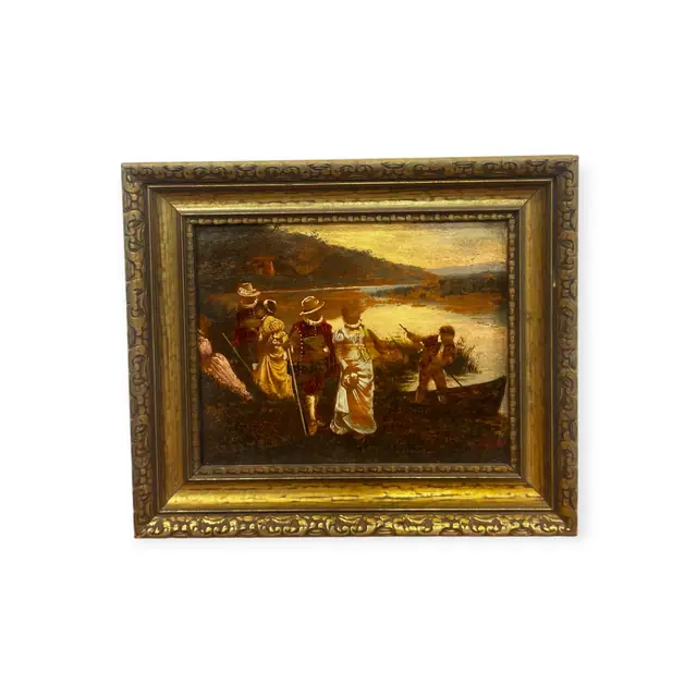 In the Clearing, Figures by a River, A. Moreau, Signed, Framed - full view