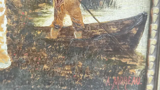 In the Clearing, Figures by a River, A. Moreau, Signed, Framed - detail