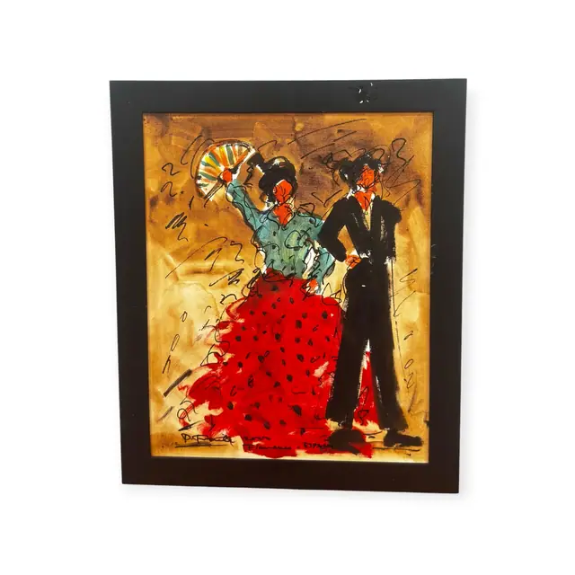 Flamenco Dancers, Espana, Signed, Framed - full view