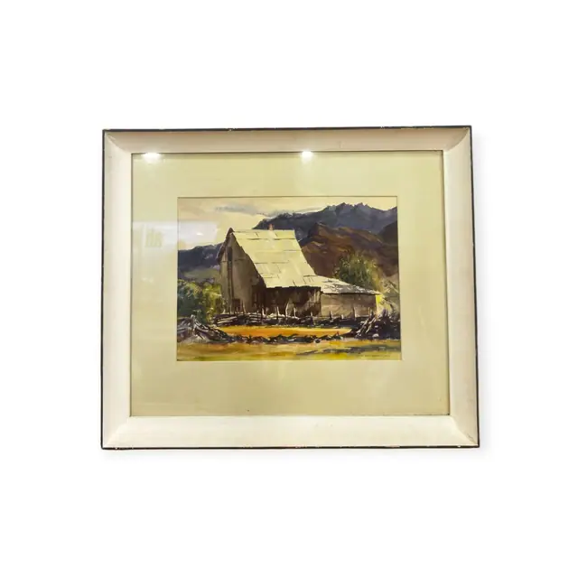 Desert Barn Beneath Blue Mountains, William Perry Schimmel, Signed, Framed - full view