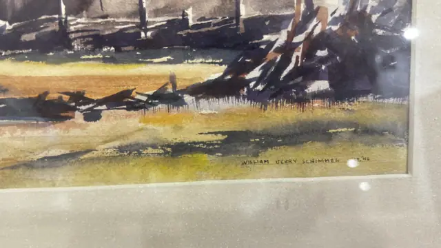 Desert Barn Beneath Blue Mountains, William Perry Schimmel, Signed, Framed - detail