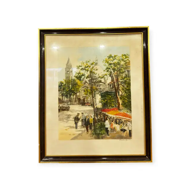 Montmartre Cafe Terrace, Paris, Charles Blondin, Signed, Framed - full view