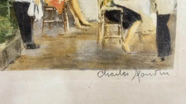 Montmartre Cafe Terrace, Paris, Charles Blondin, Signed, Framed - detail