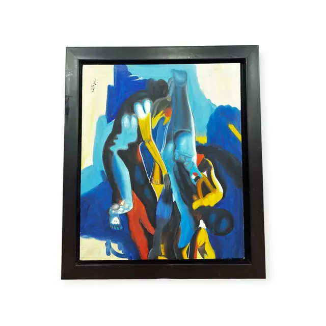 Blue Nude, Abstracted Figure, Signed, Framed - full view