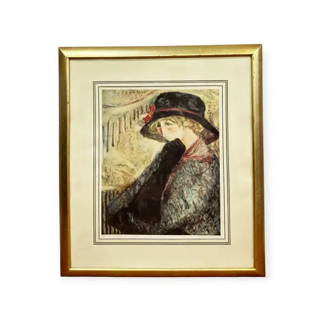 Barbara A. Wood Woman in Black Hat, Signed, Framed - full view