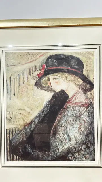 Barbara A. Wood Woman in Black Hat, Signed, Framed - detail