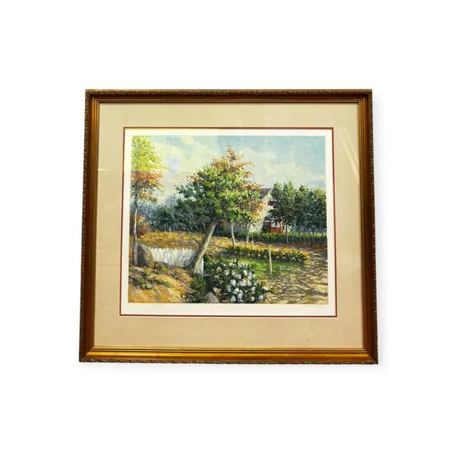 Christian Title Serigraph Red Windows, Signed in the Plate, Framed, 1988 - full view