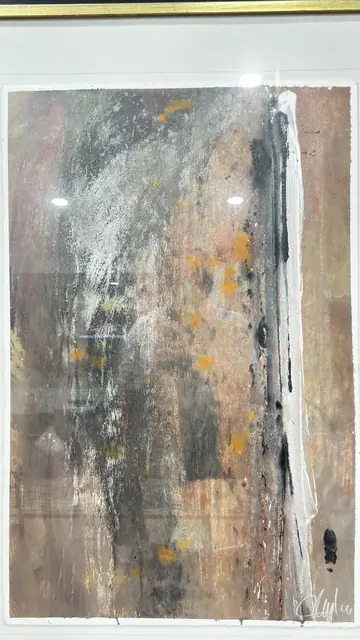 Large Abstract Mixed Media on Deckled Paper, Signed, Framed - detail