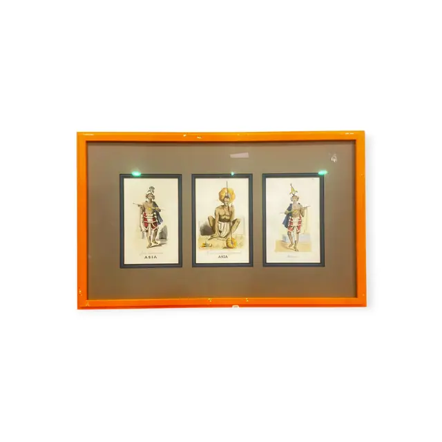 Three Hand-Coloured Asia Costume Plates, Framed - full view