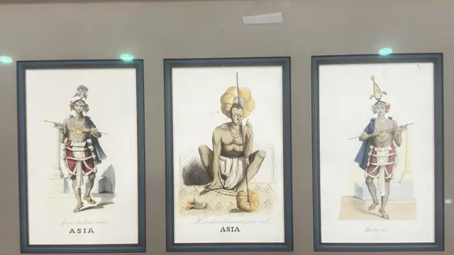 Three Hand-Coloured Asia Costume Plates, Framed - detail