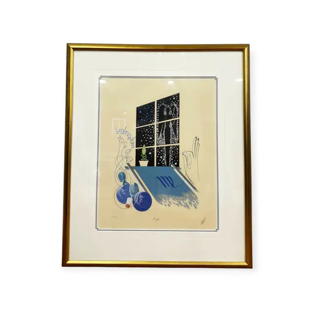 Art Deco Zodiac Serigraph Virgo, Signed in the Plate, Framed - full view