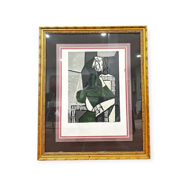 Cubist Seated Woman After Picasso, Marina Collection, Numbered Edition, Framed, 1953 - full view