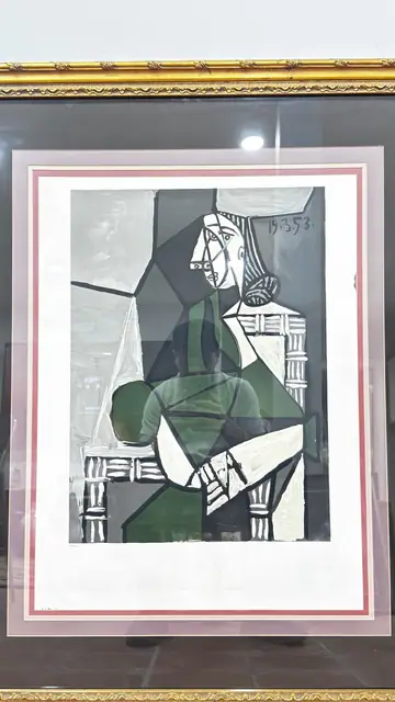 Cubist Seated Woman After Picasso, Marina Collection, Numbered Edition, Framed, 1953 - detail
