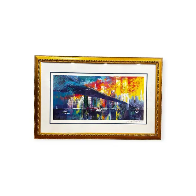 LeRoy Neiman Brooklyn Bridge Cityscape Print, Signed, Framed, 1974 - full view