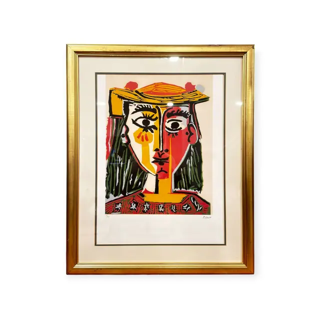 Picasso Bust of a Woman in Hat Print, Signed, Framed - full view