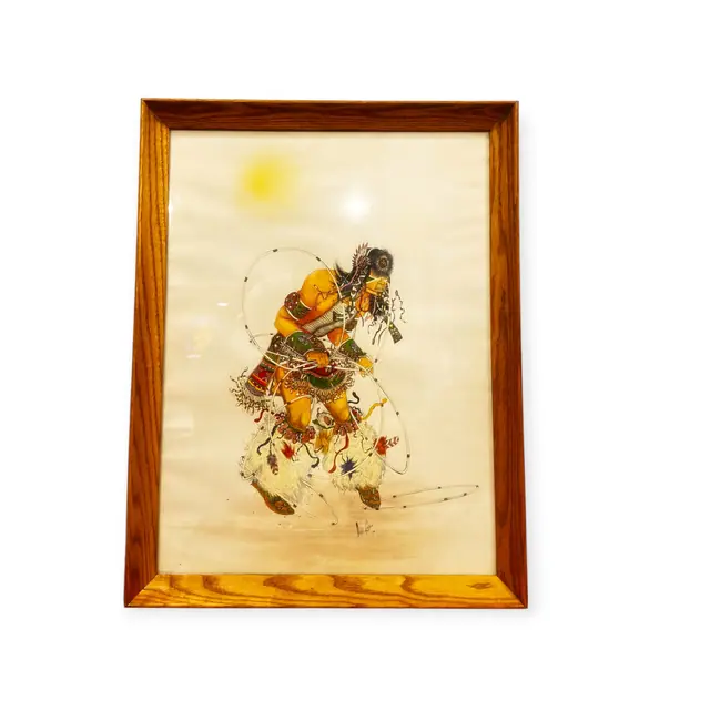 Native American Hoop Dancer Watercolour, LeRoy Colfax, Signed, Framed - full view