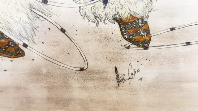 Native American Hoop Dancer Watercolour, LeRoy Colfax, Signed, Framed - signature