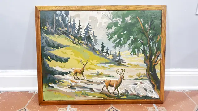 Two Stags in a Wooded Stream, Framed - full view