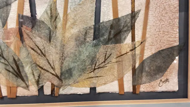 Pressed Leaf and Bamboo Paper Collage, Signed, Framed - signature